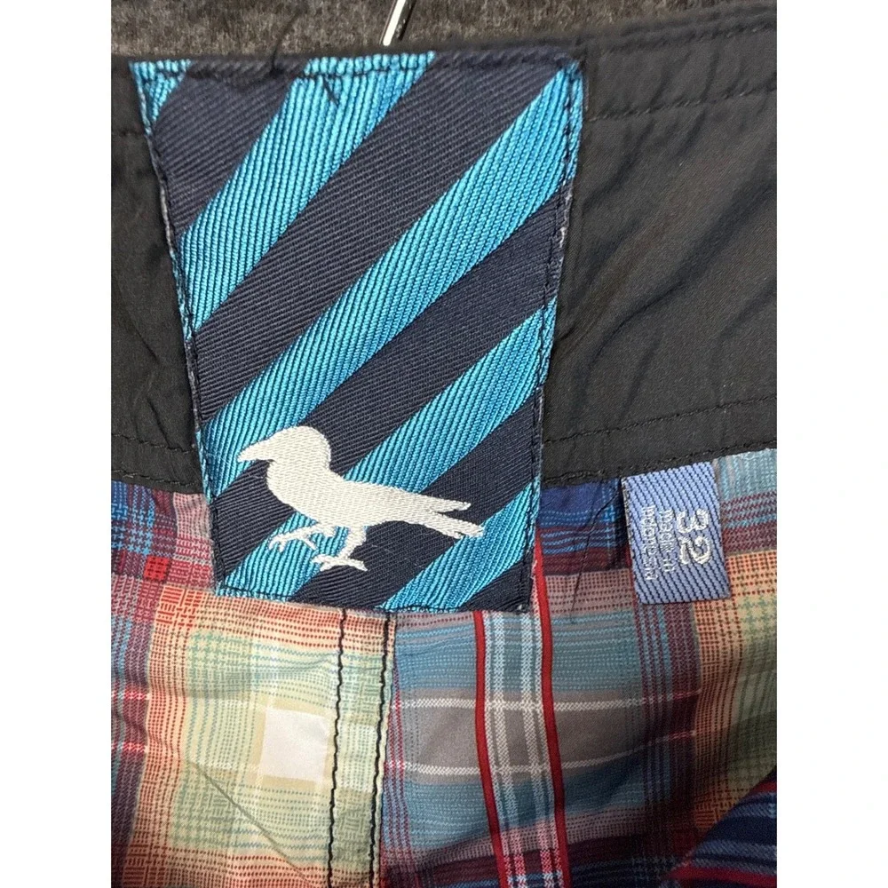 Modern Amusement Mens‎ Reversible Board Shorts Blue Black Striped Plaid Size 32